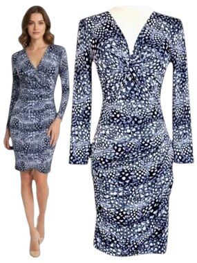 BCBGMaxAzria Ruched Bodycon Dress Blue Long Sleeve S